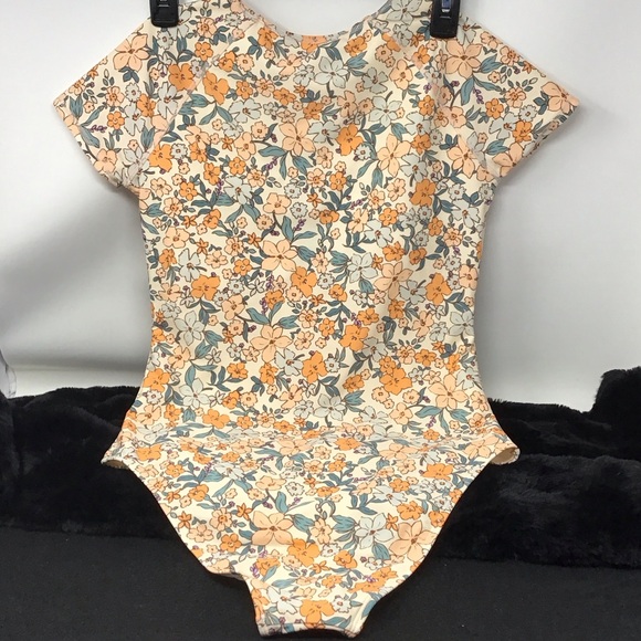 NWT Cupshe Floral One Piece Swimsuit - Orange and Cream size M - Picture 3 of 7